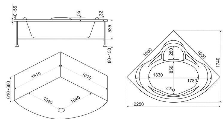 Акриловая ванна BAS Мега 160x160