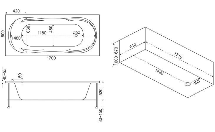 Акриловая ванна BAS Ахин 170x80