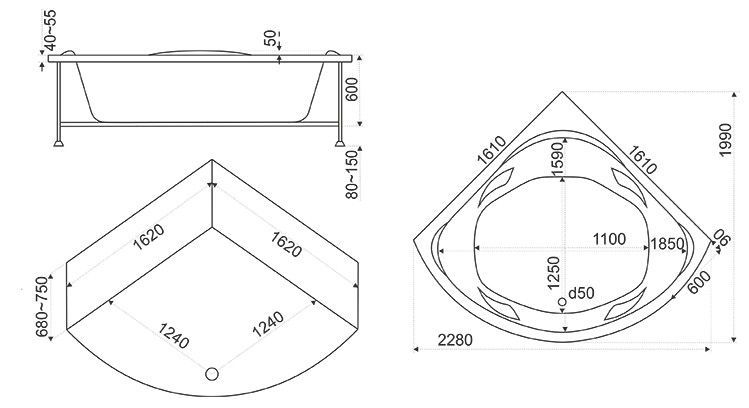 Акриловая ванна BAS Ривьера 161x161