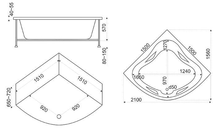 Акриловая ванна BAS Империал 150x150