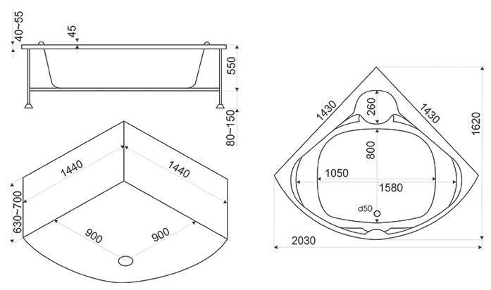 Акриловая ванна BAS Хатива 143x143