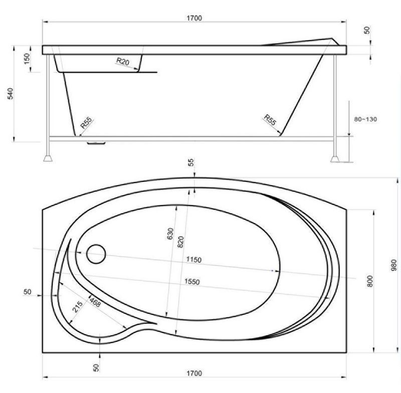 Акриловая ванна BAS Либера 170x100