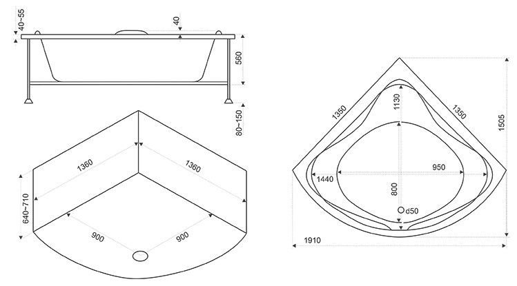 Акриловая ванна BAS Риола 135x135