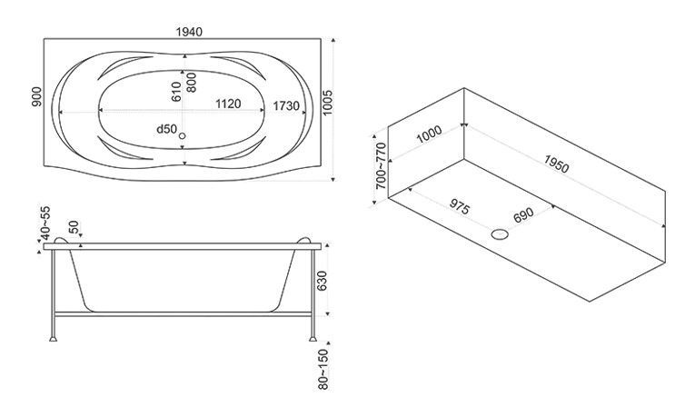 Акриловая ванна BAS Фиеста 194x90