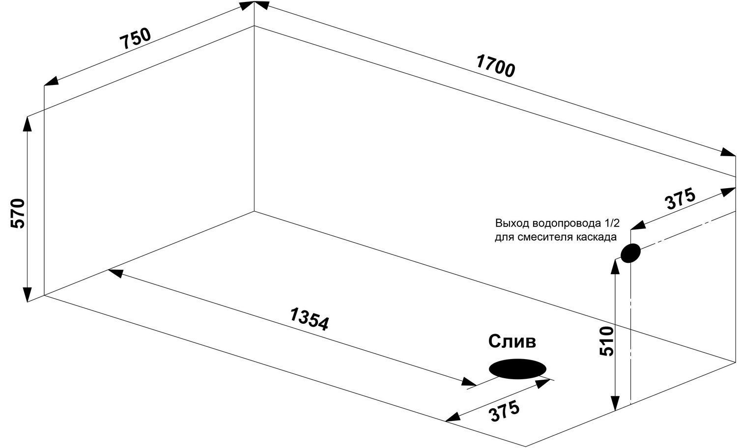 Мраморная ванна BAS Марбея 170x75