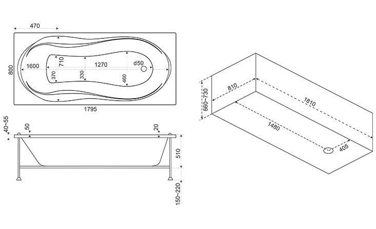 Акриловая ванна BAS Ямайка 180x80